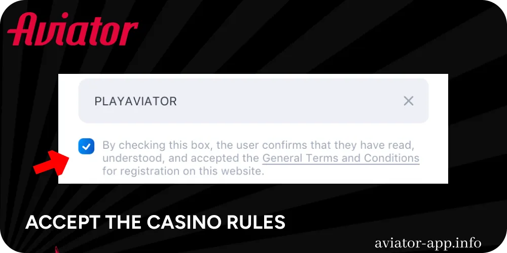 Accept the casino rules to start playing Aviator