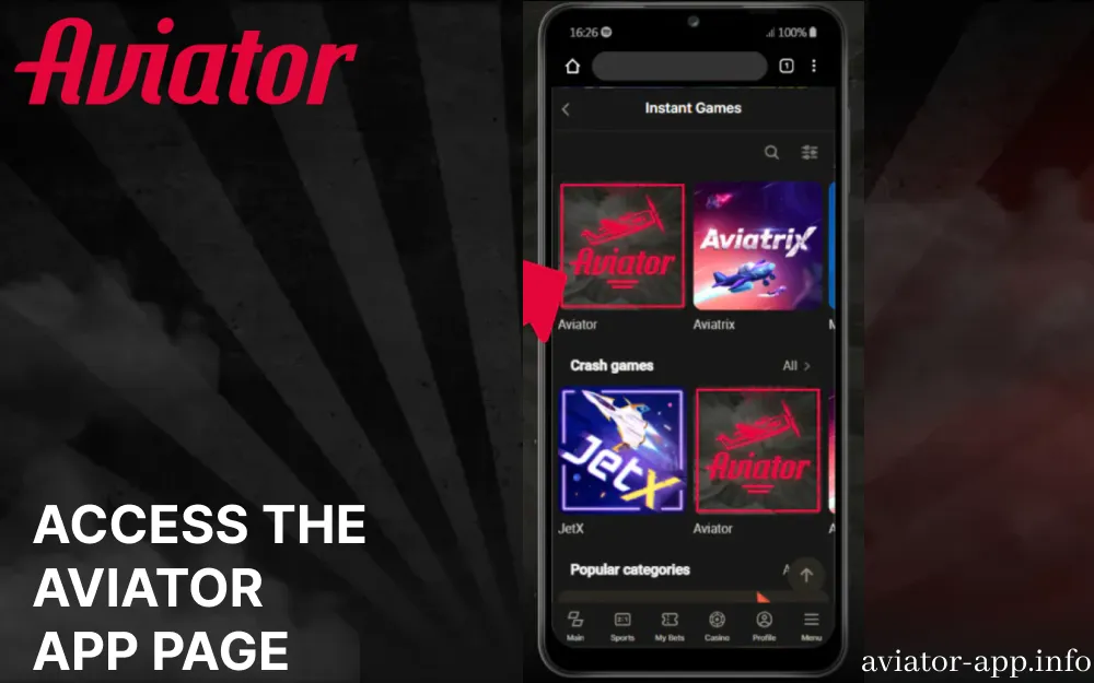 Access the Aviator app page