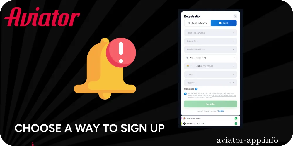 Choose a way to sign up to start playing Aviator
