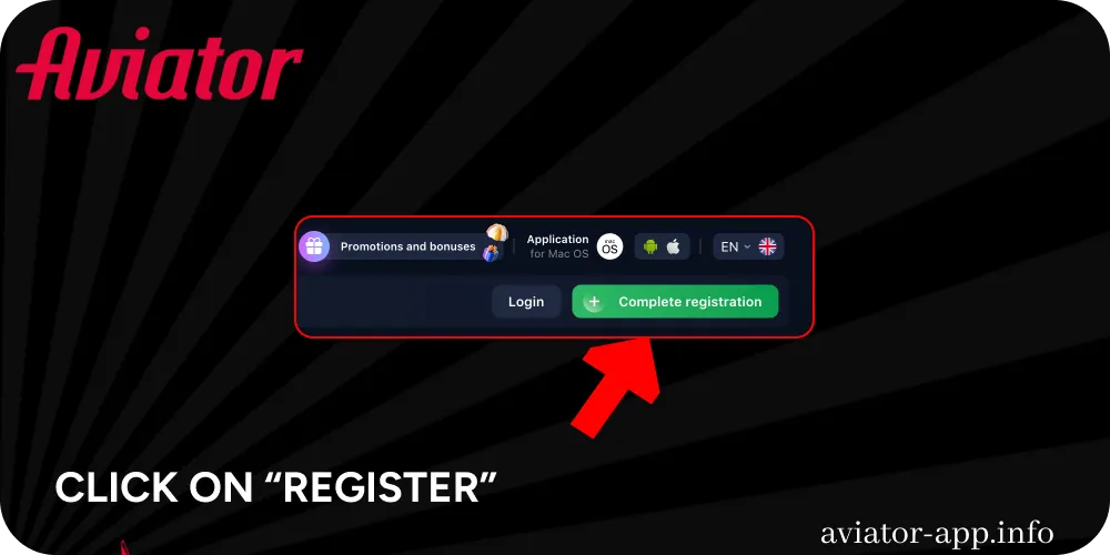 Click on Register button to start Aviator registration process