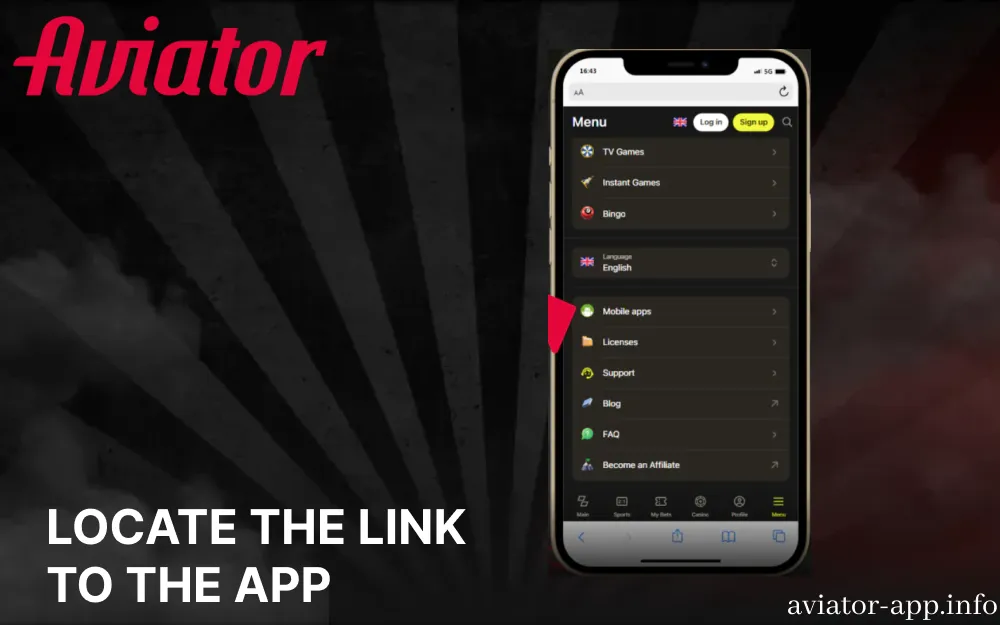 Locate the link to the Aviator app