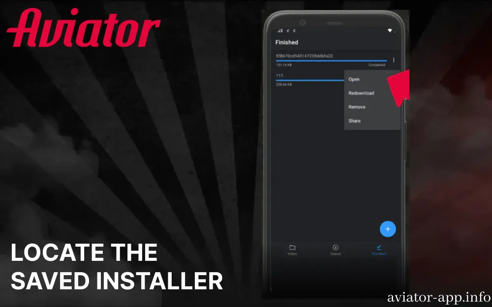 Locate the saved Aviator app installer