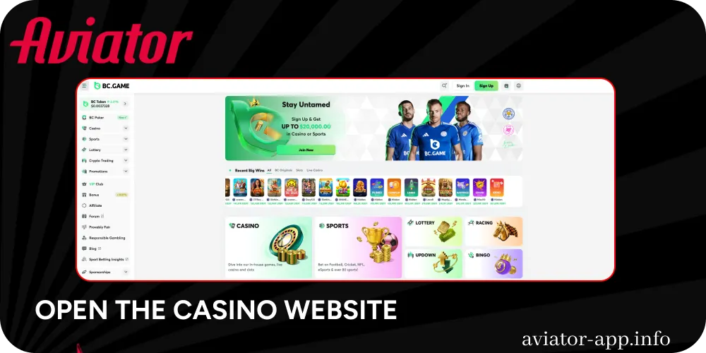 Open the casino website to start playing Aviator