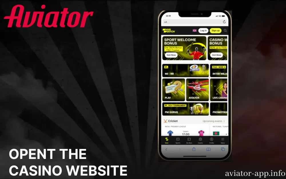 Open the casino website to find the Aviator app