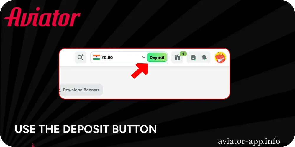 Use the Deposit button to top up your balance before playing Aviator