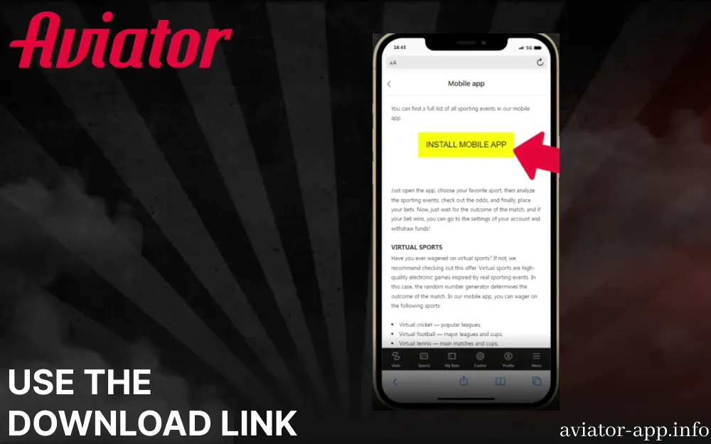 Use the download link to save the Aviator app on your device